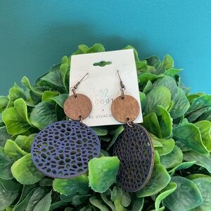 Blue Wooden Drop Earrings